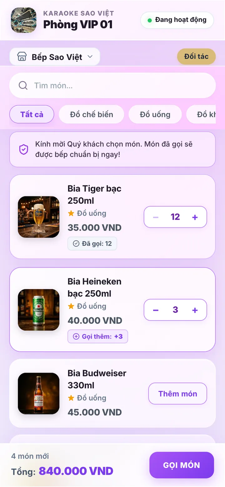 Khách gọi món tại phòng bằng QR trên điện thoại