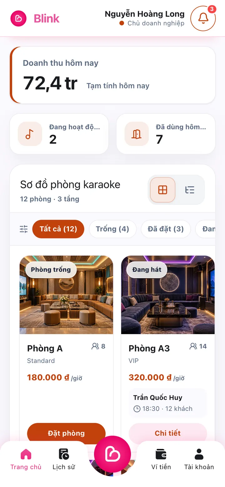 Sơ đồ phòng karaoke trên ứng dụng Blink