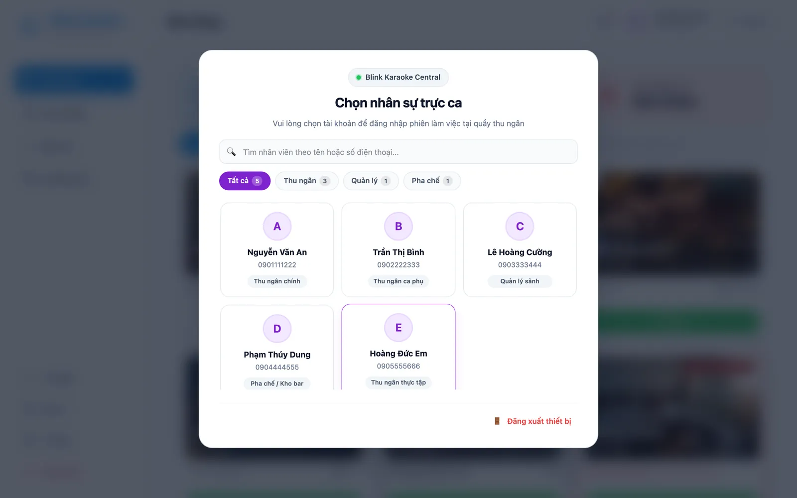 Chọn nhân sự trực ca